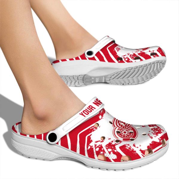 personalized detroit red wings zigzag paint burst clog fashion forward