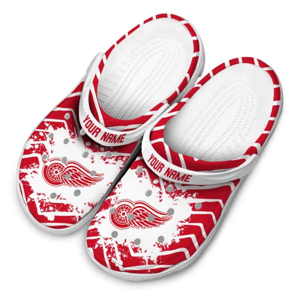 personalized detroit red wings zigzag paint burst clog latest model