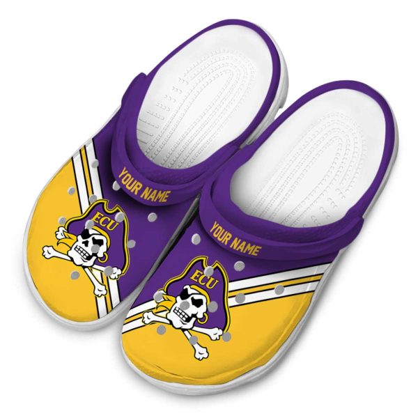 personalized east carolina pirates striped accents clog latest model