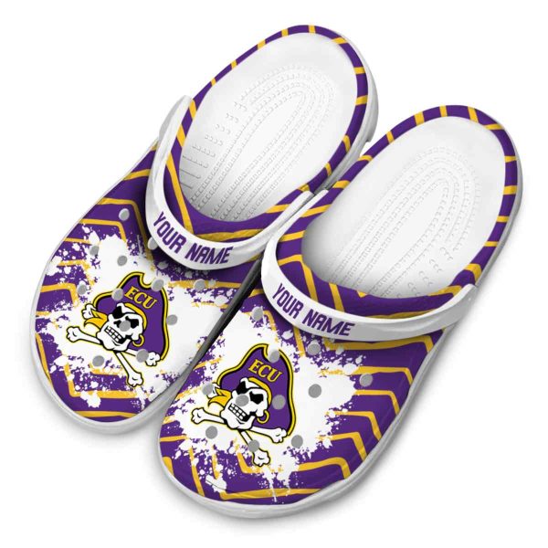 personalized east carolina pirates zigzag paint burst clog latest model