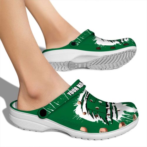 personalized eastern michigan eagles splash motif background clog fashion forward