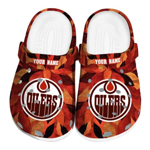 personalized edmonton oilers autumn leaves clog best selling