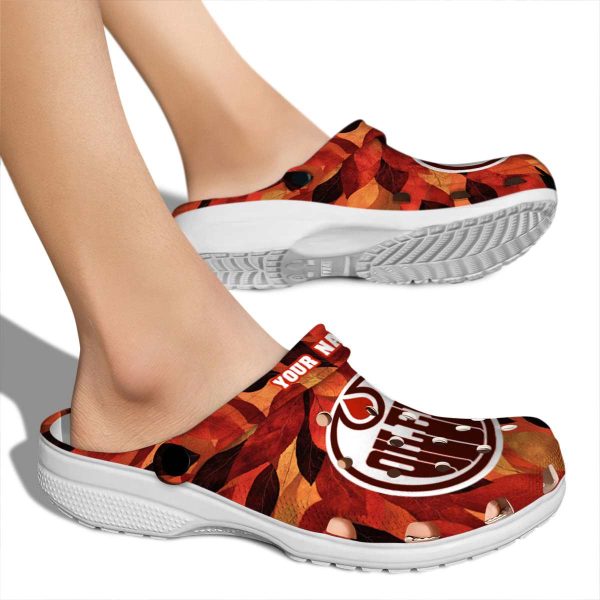personalized edmonton oilers autumn leaves clog fashion forward