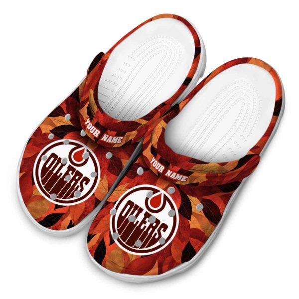 personalized edmonton oilers autumn leaves clog latest model