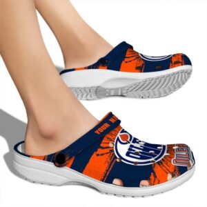 personalized edmonton oilers paint splatter graphics clog fashion forward