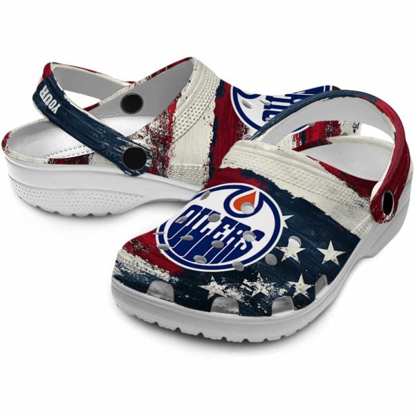 personalized edmonton oilers patriotic stripes clog high quality