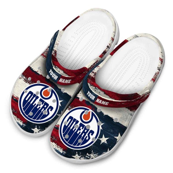 personalized edmonton oilers patriotic stripes clog latest model