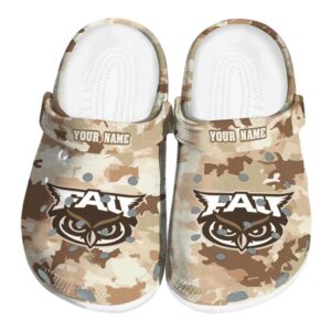 personalized florida atlantic owls desert camo clog best selling