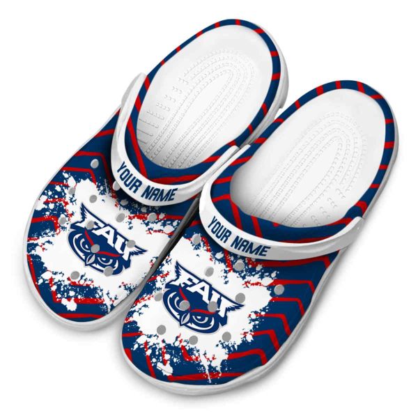 personalized florida atlantic owls zigzag paint burst clog latest model