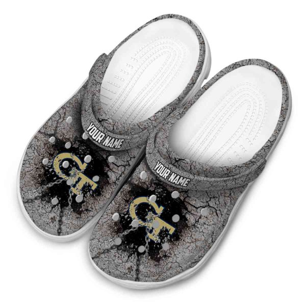 personalized georgia tech yellow jackets cracked ground texture clog latest model