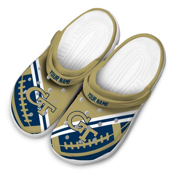 personalized georgia tech yellow jackets football motif clog latest model