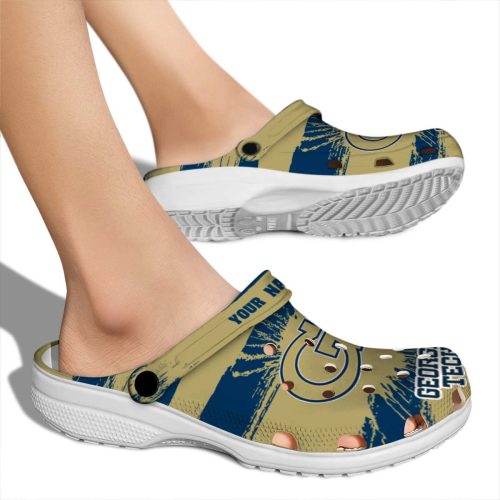 personalized georgia tech yellow jackets paint splatter graphics clog fashion forward