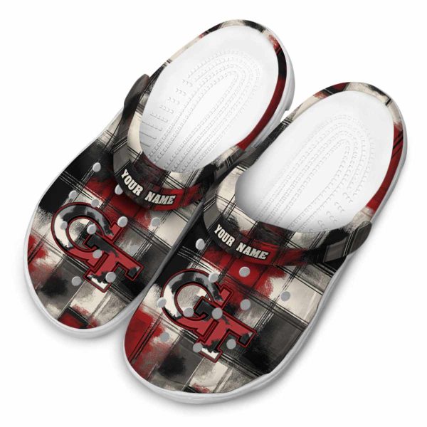 personalized georgia tech yellow jackets plaid fusion clog latest model