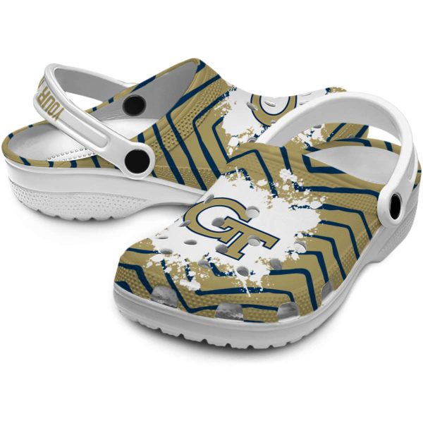 personalized georgia tech yellow jackets zigzag paint burst clog high quality