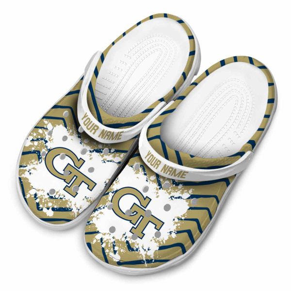 personalized georgia tech yellow jackets zigzag paint burst clog latest model