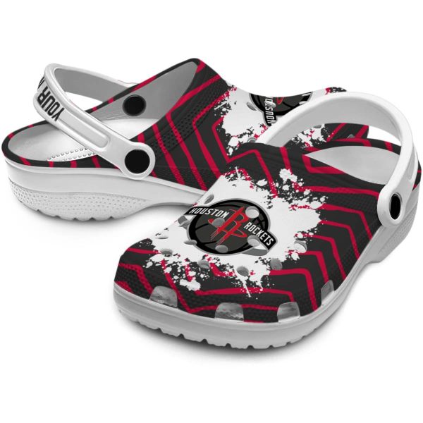personalized houston rockets zigzag paint burst clog high quality