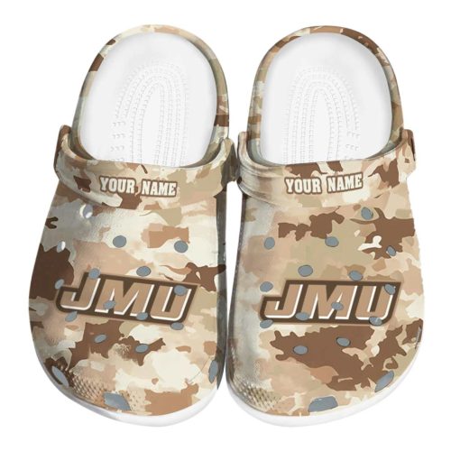 personalized james madison dukes desert camo clog best selling