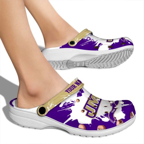 personalized james madison dukes splatter pattern clog fashion forward