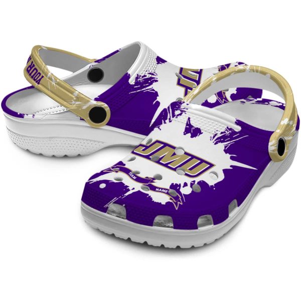 personalized james madison dukes splatter pattern clog high quality
