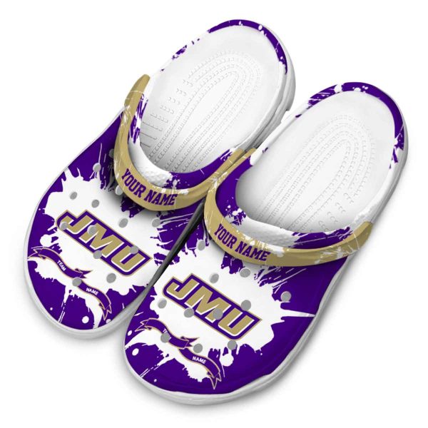 personalized james madison dukes splatter pattern clog latest model