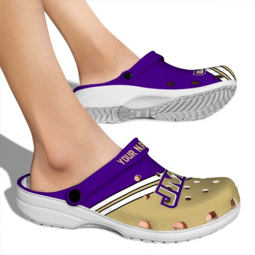 personalized james madison dukes striped accents clog fashion forward
