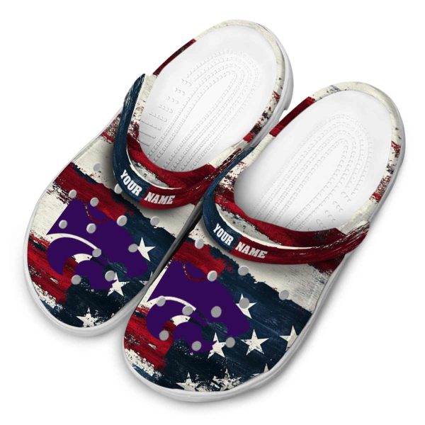 personalized kansas state wildcats patriotic stripes clog latest model