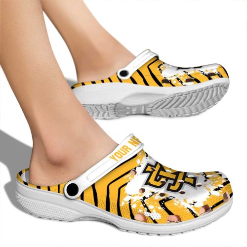 personalized kennesaw state owls zigzag paint burst clog fashion forward