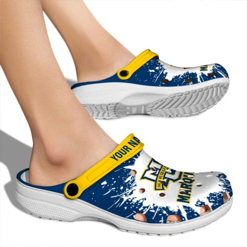 personalized marquette golden eagles splash art clog fashion forward