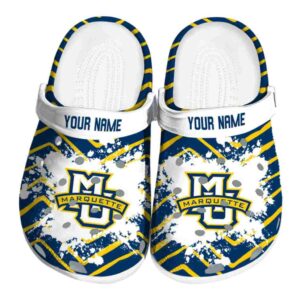 personalized marquette golden eagles zigzag paint burst clog best selling