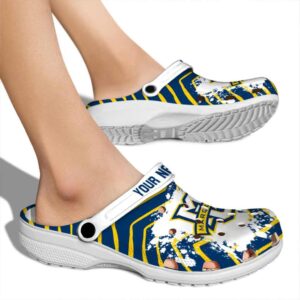 personalized marquette golden eagles zigzag paint burst clog fashion forward