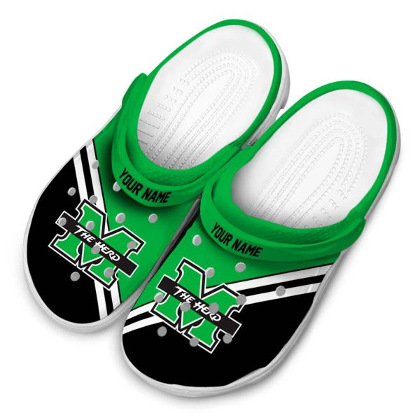 personalized marshall thundering herd striped accents clog latest model