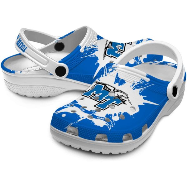 personalized middle tennessee blue raiders splatter pattern clog high quality