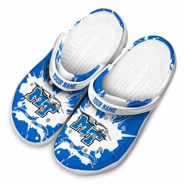 personalized middle tennessee blue raiders splatter pattern clog latest model