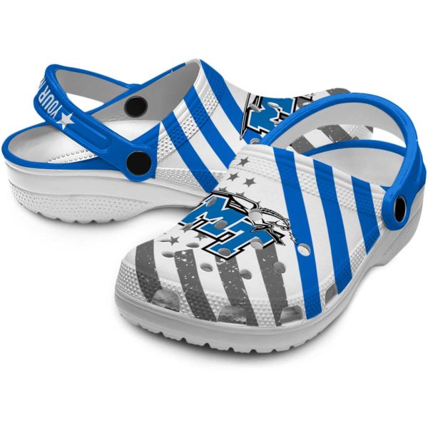 personalized middle tennessee blue raiders star spangled graphic clog high quality
