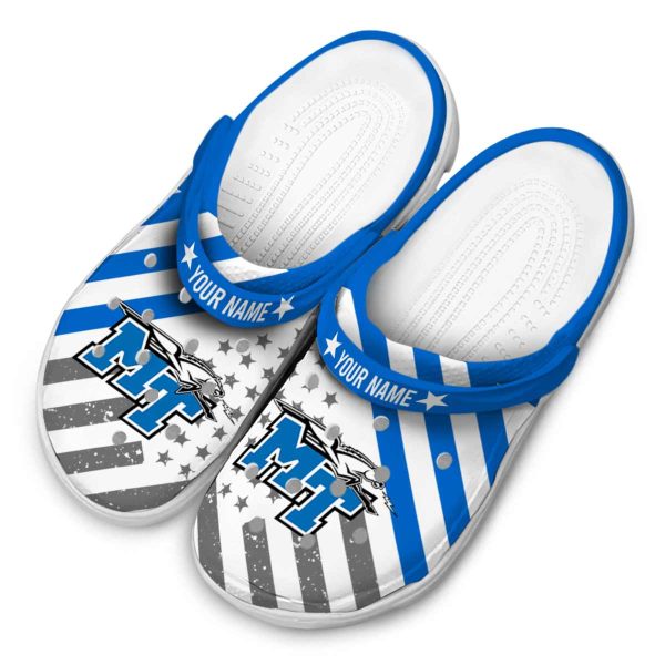 personalized middle tennessee blue raiders star spangled graphic clog latest model