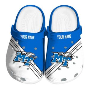 personalized middle tennessee blue raiders striped accents clog best selling