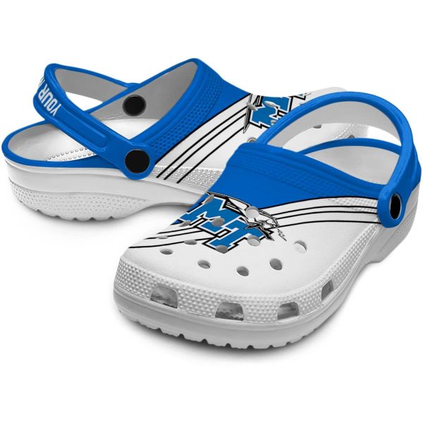 personalized middle tennessee blue raiders striped accents clog high quality