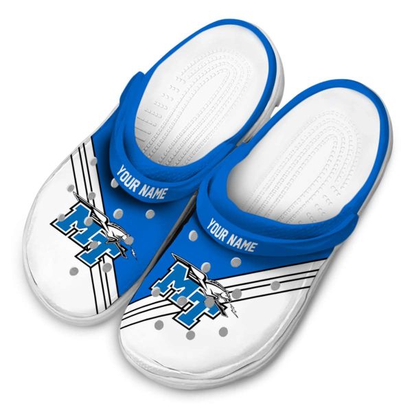 personalized middle tennessee blue raiders striped accents clog latest model