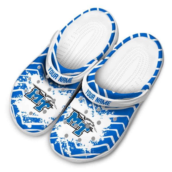 personalized middle tennessee blue raiders zigzag paint burst clog latest model