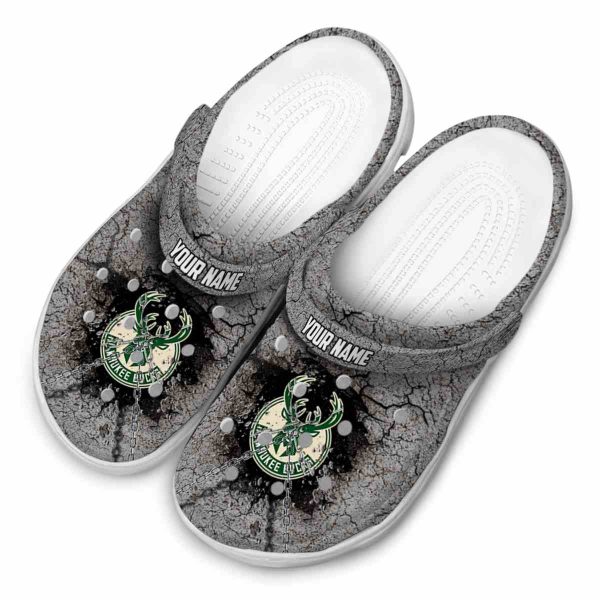 personalized milwaukee bucks cracked ground texture clog latest model