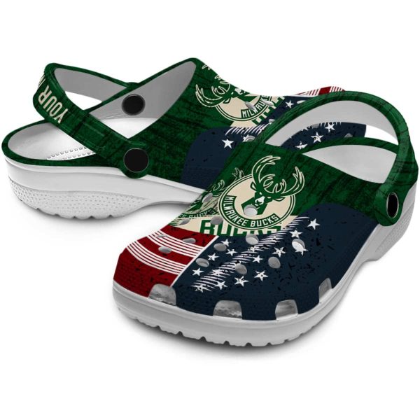personalized milwaukee bucks star spangled side pattern clog high quality