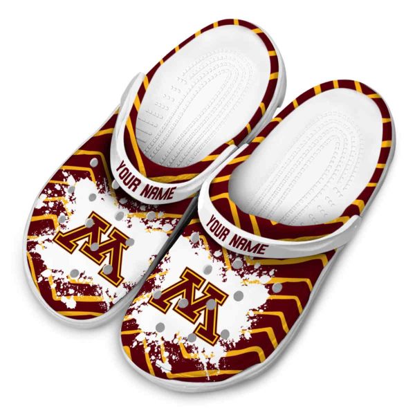 personalized minnesota golden gophers zigzag paint burst clog latest model