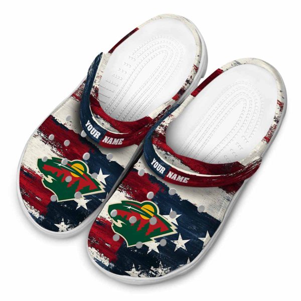 personalized minnesota wild patriotic stripes clog latest model