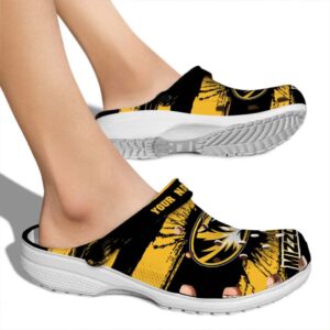 personalized missouri tigers paint splatter graphics clog fashion forward