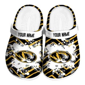 personalized missouri tigers zigzag paint burst clog best selling
