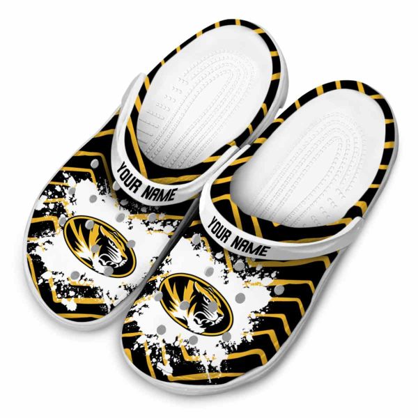 personalized missouri tigers zigzag paint burst clog latest model