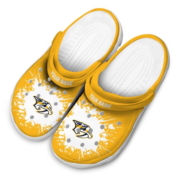personalized nashville predators splatter background clog latest model