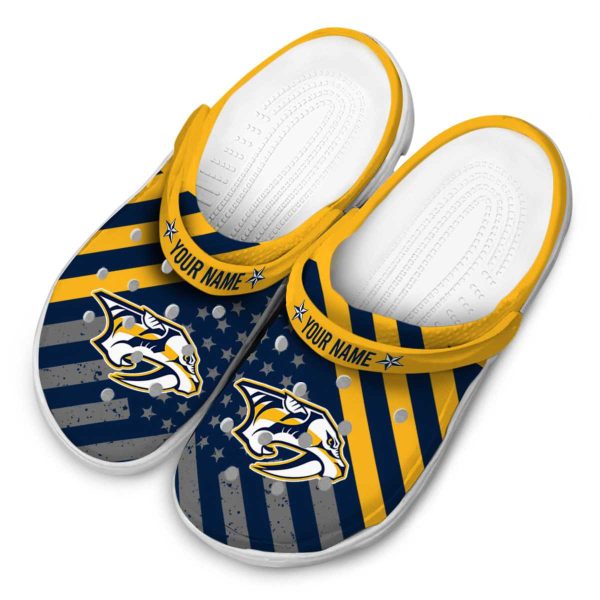 personalized nashville predators star spangled graphic clog latest model
