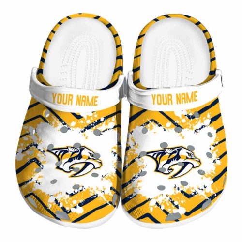 personalized nashville predators zigzag paint burst clog best selling