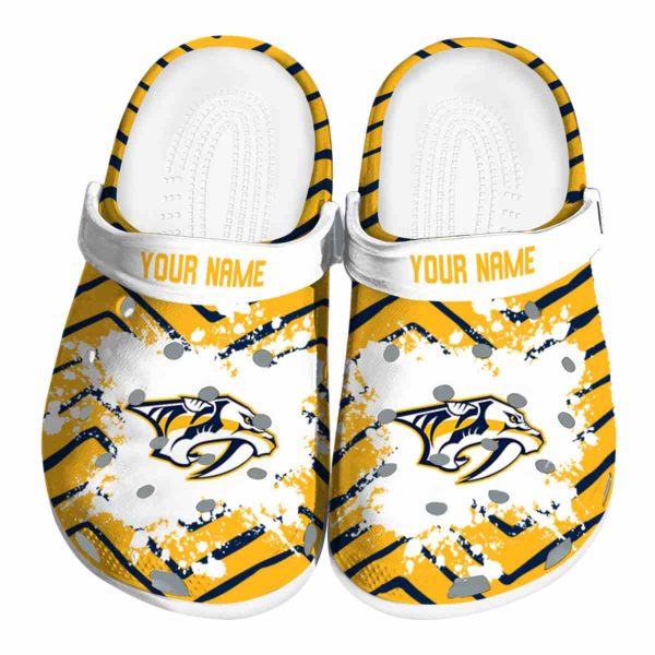 personalized nashville predators zigzag paint burst clog best selling